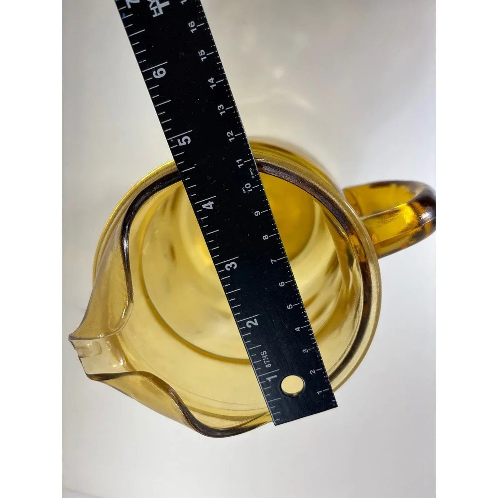 Anchor Hocking Tall Glass Pitcher Ice Lip Handle Amber Yellow Vintage 9 inch
